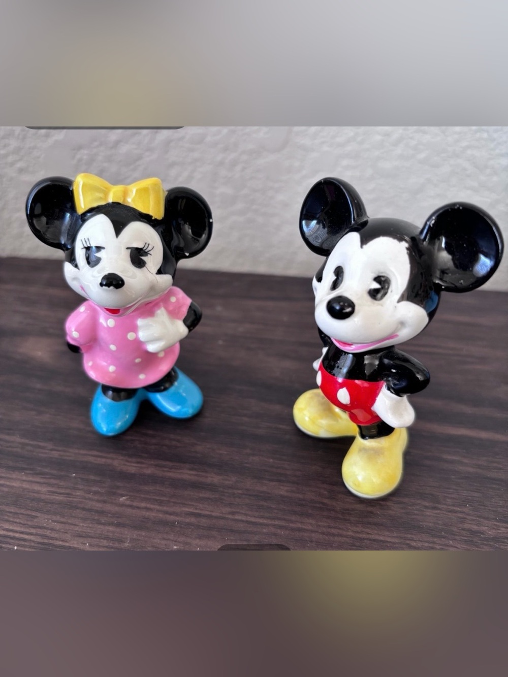Pristine Vintage Disney Mickey & Minnie Ceramic Figurine Pair